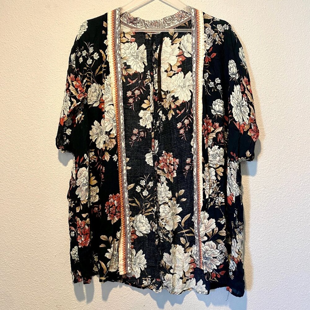 Bohoā Floral Duster Kimono Shawl Cover Up One Size Rayon Lightweight